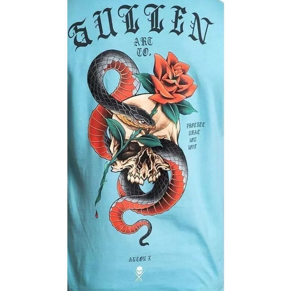 Men's Sullen Art Collective Anton X Blue Premium Snake Tee T-Shirt Small‎ A123